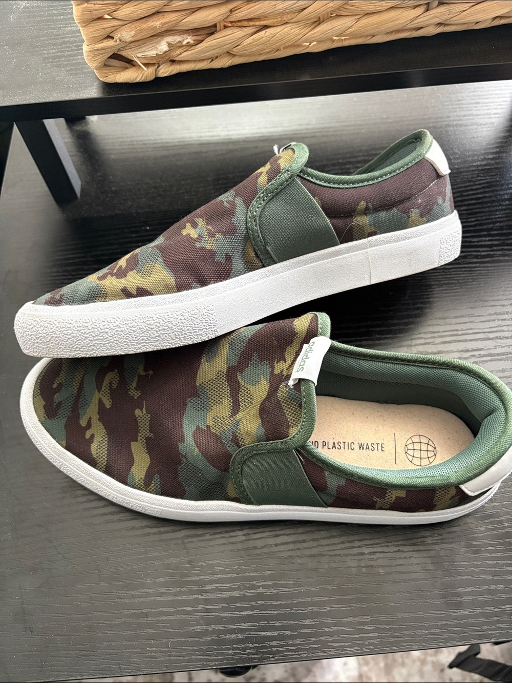 adidas Men's Slip-On Sneakers in Green Camo with White Sole